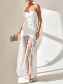 SHEIN Cottnline فستان أبيض طويل أنيق للسيدات - أبيض - مشاهدة 5