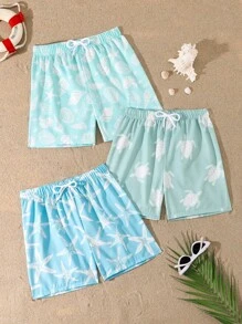 Young Boys 2025 New Swimwear Set - 3 Pcs: Swim Trunks, Swimsuit, Printed With Ocean Animals, Drawstring Waist, Woven Fabric, Casual & Cool, Perfect For Vacation, Summer Photo Shooting, Gift