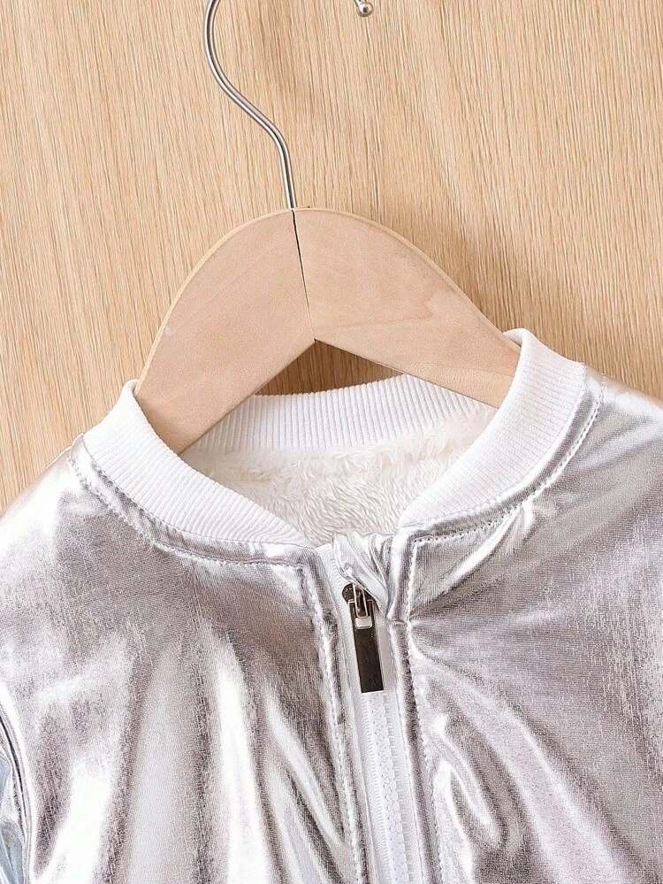 Baby Boy Zip Up Thermal Lined Silver Metallic Bomber Jacket