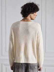 ROMWE MEN Casual Pull tricoté décontracté et ajouré à patchwork pour homme - Nude - Voir 6
