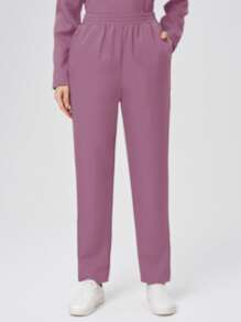 Scrubzie 2pc Set Women Scrub Uniform Shirt With Stand Collar & Long Sleeves, Wrinkle Resistant + Pants - Pink - View 7