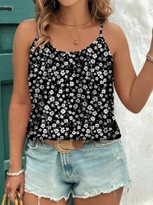EMERY ROSE 大码女式花卉印花休闲优雅吊带背心和背心，夏季度假 - 黑與白 - 查看 2