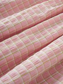 Joliand 1 pezzo Vestito elegante da ragazza giovane Joliand, a quadri rosa, con decorazioni in pizzo bianco, colletto a rever, senza maniche, a-line, adatto per festa, viaggi, matrimoni, estate