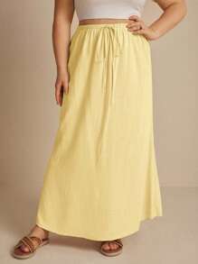 Elaquor Plus Size Solid Color Drawstring Waist Casual Versatile Slim Fit Skirt