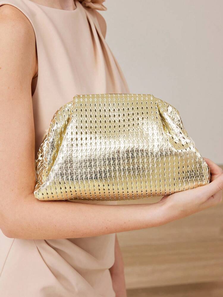 PU LEATHER RUCHED CLUTCH BAG FOR COMMUTE