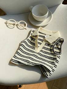 SHEIN 可爱条纹无袖Polo衫，百搭夏季