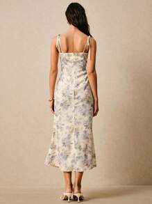 Poéselle Women's Elegant Floral Print Spaghetti Strap Dress, Summer