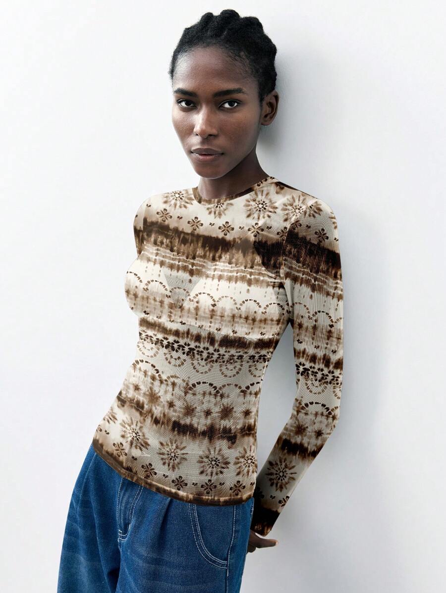 Maija 女士休闲花卉印花圆领长袖衬衫