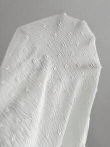 EMERY ROSE Women's Elegant Plain Color Laser Cut Fabric Frill Trim Peplum Sleeve Shirt White Blouse