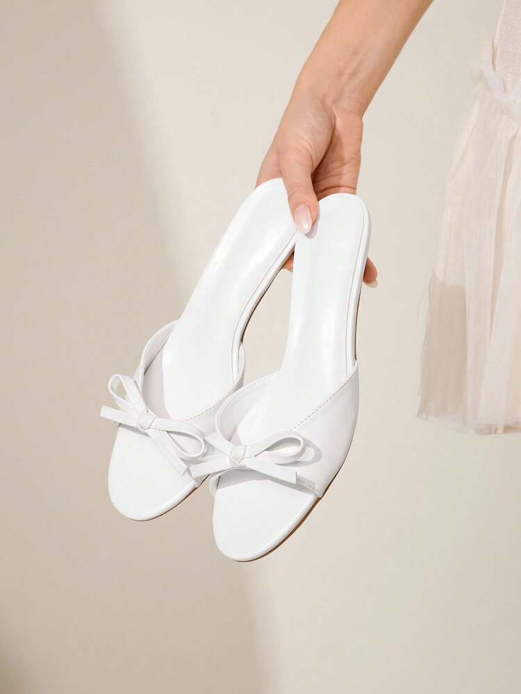 CUCCOO CHICEST Women's 3.5cm Heel Height Round Toe Cute Fashion Slip-On Mules Sandals, White PU For Christmas Elegant Shoes Wedding Shoes Summer Shoes Bride Shoes