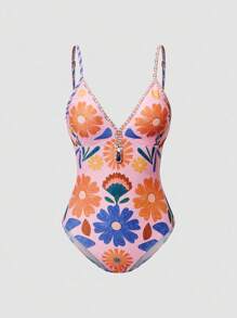 Sweetra Costume da bagno intero stile retrò a quadri blu, vestito mini da vacanza