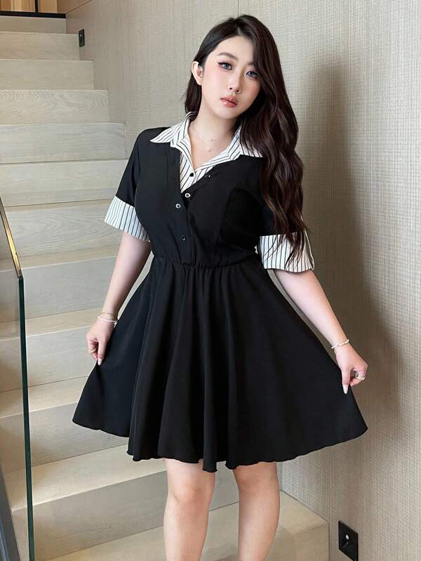 Vibekara Plus Size Women Shirt Collar 2 In 1 Comfortable Casual Summer Dress
