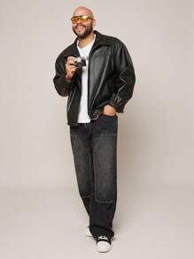 EASEVO Pantalones rectos informales de mezclilla tejida de talla grande para hombres con remaches