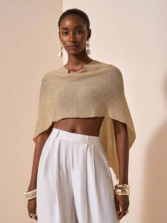 Zivah Poncho/chal versátil de punto sexy, blusa casual de verano con diseño asimétrico de hombros y cuello en V