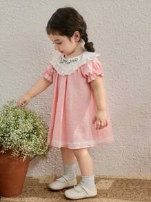 Blossori Baby Girls Country Vacation Colorblock Collar Floral Embroidered Puff Sleeve Dress - Multicolor - View 7