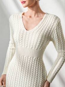 CLARA VERO 女士麻花针织毛衣连衣裙 V 领迷你长度 - 白色 - 查看 6