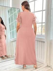 Reflora Đầm lưới trang trí hoa 3D cỡ lớn cho nữ, mùa hè - Hồng - Xem 2