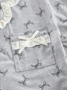 Bộ 3 áo cardigan tay ngắn in nơ giản dị cho bé gái tuổi mới lớn + quần short/quần dài Bộ đồ ngủ thoải mái - Xám - Xem 4