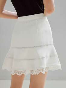 MOTF STUDIO CONTRAST LACE STRIPED PRINT SKIRT - White - View 5