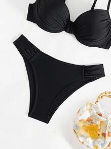 SHEIN Swim Calcinha Preta Sexy de Maiô Bikini Feminino, Sunga de Banho para Férias na Praia de Verão