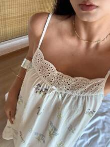 DAZY Floral Pattern Allover Print Ruffle Hem Women's Slip Nightgown Pajama - Beige - View 9