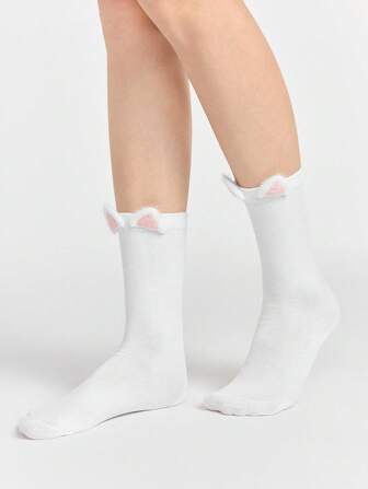 Kawaii 1 Paar süße rosa pelzige Katzen Ohr Wadensocken, minimalistischer Stil niedliche kurze Socken, vielseitige JK Schulmädchen Socken für den täglichen Gebrauch