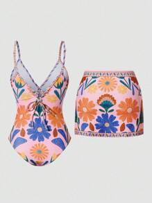 Sweetra Costume da bagno intero stile retrò a quadri blu, vestito mini da vacanza