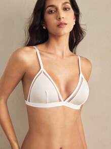 Charlaine Contrast Mesh Triangle Bralette Lingerie - White - View 5