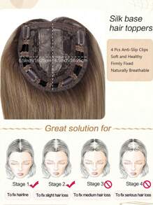 ZERO-NET Topper de cabello humano, Toppers de cabello para mujer 100% cabello humano, Toppers de cabello para mujeres con cabello fino, Color rubio ombré - S10/60 - Ver 3
