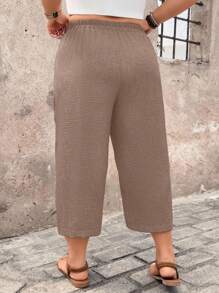 EMERY ROSE Plus Size Women Casual Textured 3/4 Pants, Comfortable Daily Wear, Spring Summer Resort Style - Chocolate Brown - View 2