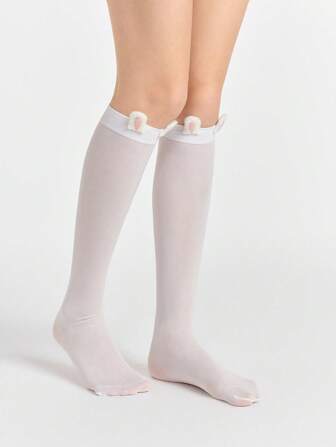 Kawaii 1 par de calcetines de media pantorrilla con oreja de conejo de color rosa falso, calentadores de piernas con estilo minimalista y dulce, calcetines de estilo japonés de colegial versátiles y diarios para mujeres