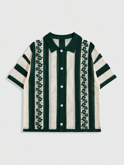 Prep Men's Striped Embroidery Decoration Polo Knitted Sweater