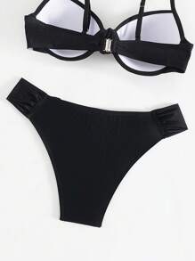 SHEIN Swim Calcinha Preta Sexy de Maiô Bikini Feminino, Sunga de Banho para Férias na Praia de Verão