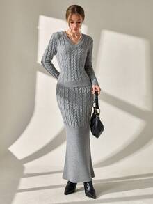 Damen Schwarzer Pullover Co-Ord mit kontrastierendem Detail-Pullover und Hose