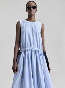 Ontre 2025新款秋冬女式长裙，藏蓝色A字廓形，无袖圆领，休闲时尚百搭，修身显瘦，适合商务、通勤、日常穿着，以及万圣节、圣诞节、情人节、婚礼、感恩节等节日场合。 - 藍色 - 查看 7