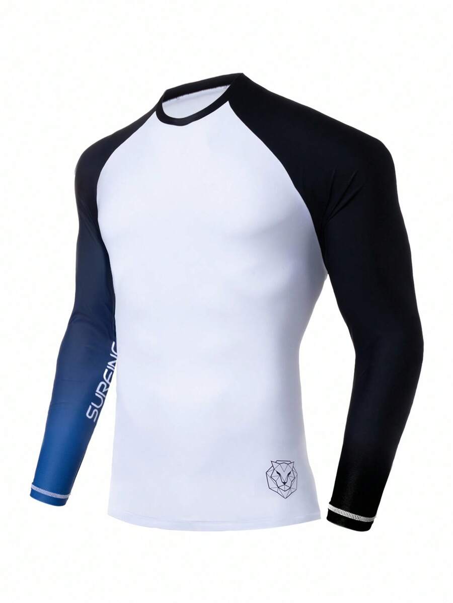 Manfinity KASUA 男士撞色字母印花长袖防晒泳衣