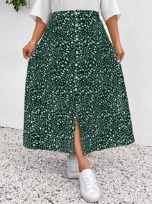 SHEIN Frenchy Falda estampada de vacaciones estilo minimalista informal para tallas grandes, adecuada para vacaciones románticas y uso diario