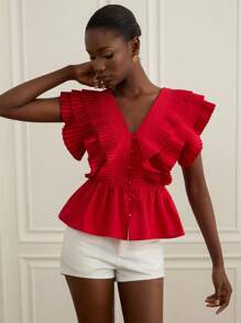 Aveloria Rosie 优雅多层荷叶边褶皱V领性感上衣