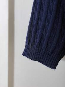 SHEIN Unity 海军领通勤学院风轻盈收腰短袖针织开衫，修身 - 藏蓝色 - 查看 3