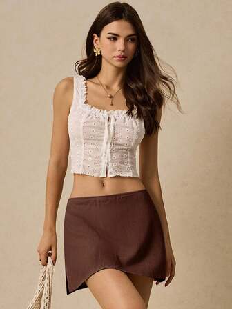 Poéselle 女式纯色低腰前开式休闲短裙裤