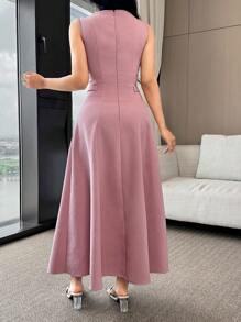 Feyla 女士优雅纯色无袖连衣裙，夏季 - 粉色 - 查看 3