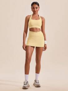 VARSIVA Conjunto deportivo de top y pantalón de unicolor con cuello de halter para mujer - amarillo ganso - Ver 6