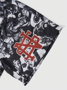 ROMWE MEN Street Life Pantalones cortos deportivos para hombre con estampado de nombres de ciudades urbanas y ramas de árbol sin hojas, de marca, aptos para uso diario, primavera y verano - Negro - Ver 4