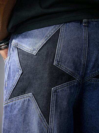 Street Life Men's Street Five-Pointed Star Patterned Jeans, Fashionable For Summer