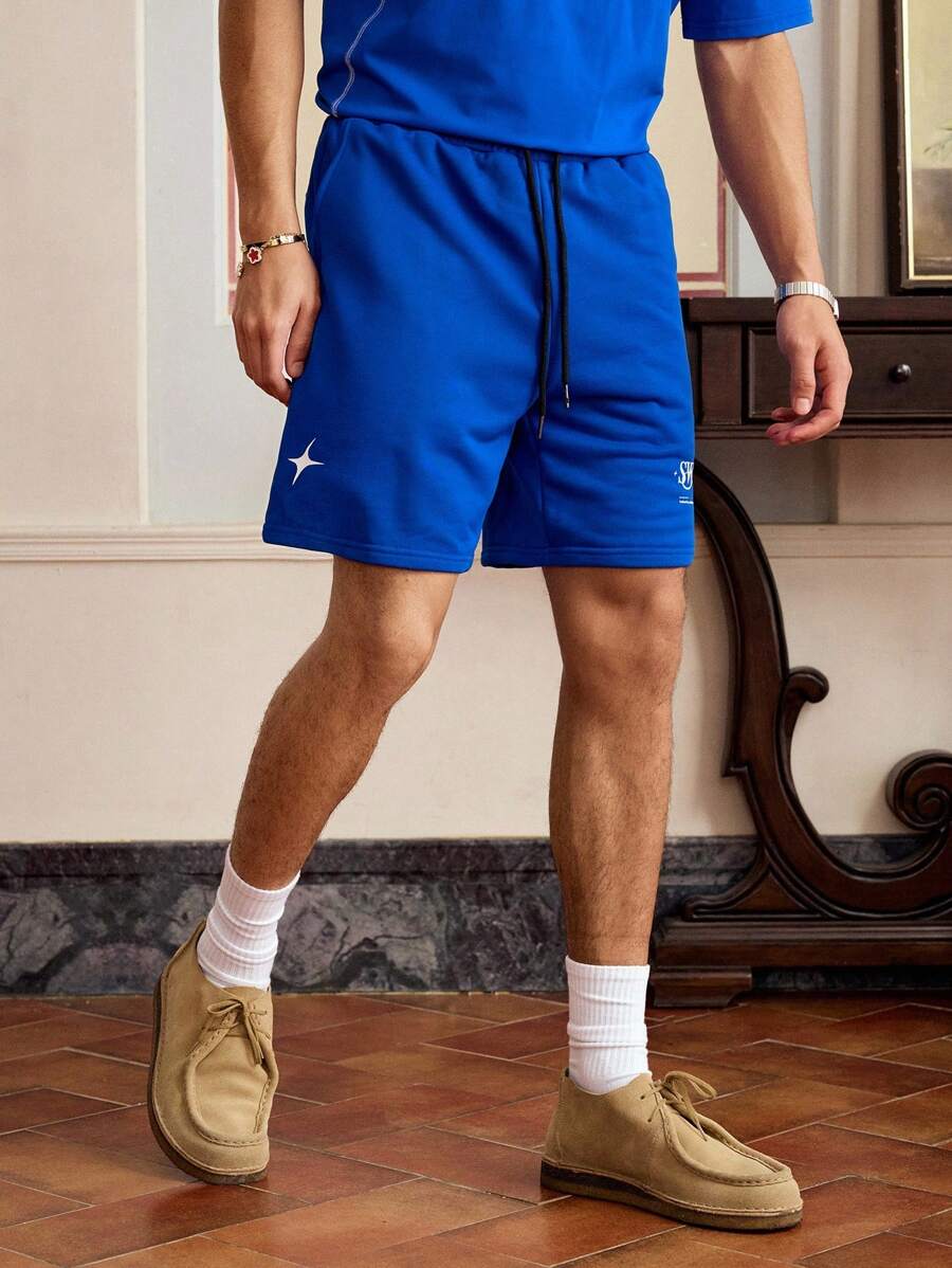 SWAVVY Men's Knit Casual Loose Elastic Waist Shorts, Fashion Daily Wear - Blue - View 1