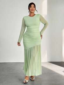 Firerie 女士网眼长袖圆领连衣裙，适合秋季服装、返校服装、教师服装 - 綠色 - 查看 3