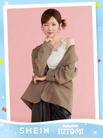 DAZY Solid Color Wide Strap Oversized Suit Jacket With Pockets Women Blazers,Fall Clothes