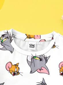 TOM & JERRY X SHEIN 男童卡通印花长袖上衣和舒适长裤睡衣套装，春秋季