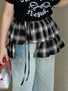 Dazy Plus Plus Size Women Casual Street Style Plaid Layered Tie-Waist A-Line Skirt Fall - Black - View 3