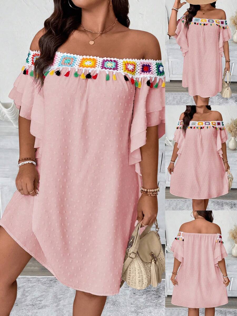 SHEIN Clasi 大码女式提花拼接设计长裙